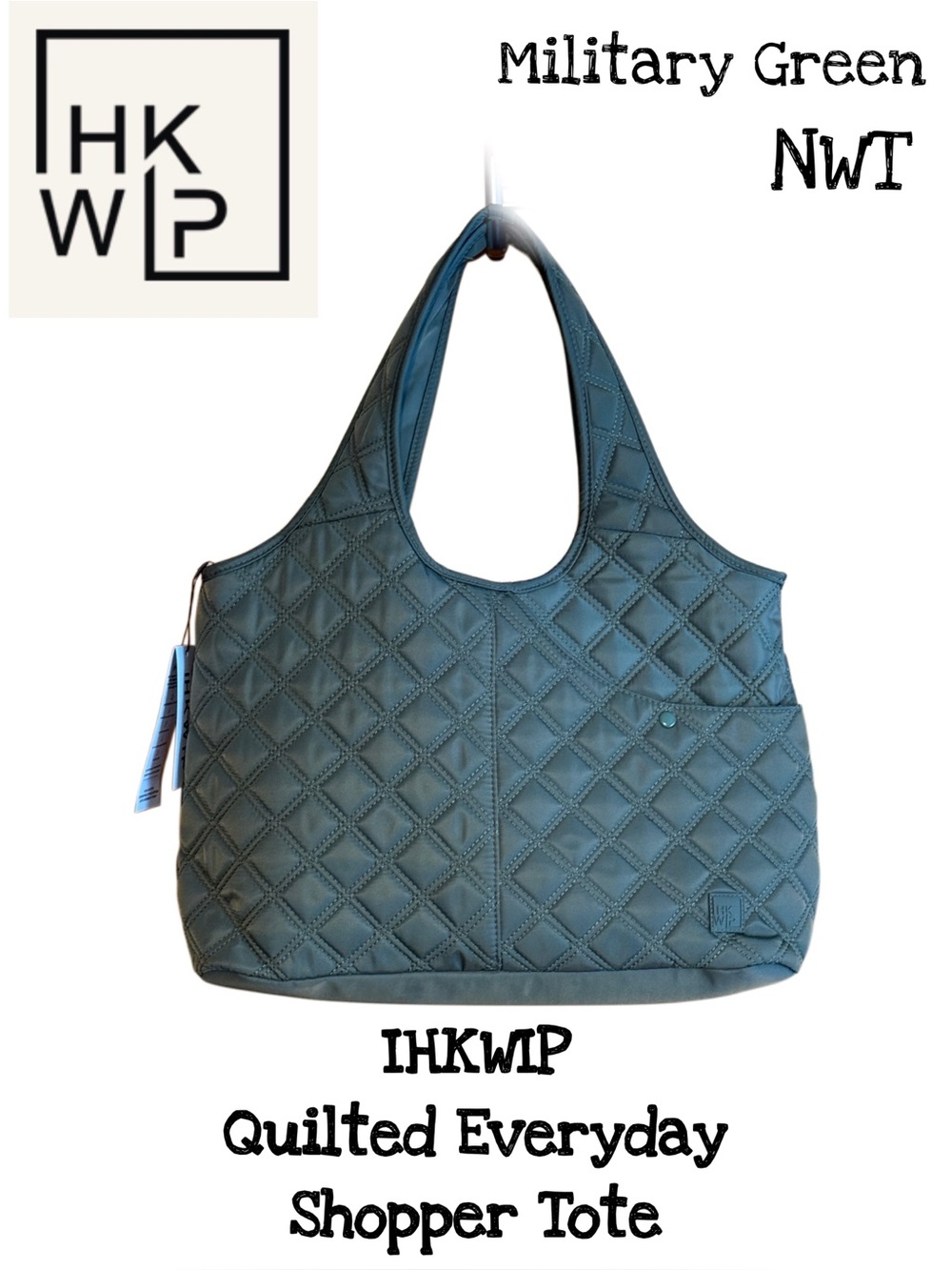 IHKWIP
Quilted Everyday Shopper Tote NWT Military Green